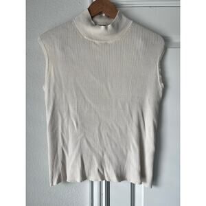 Cream Silk/Cotton Mock Neck Sleeveless Ribbed Blouse Sz Large by Coldwater Creek